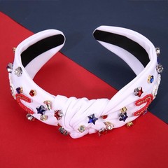 4th of July Headbands, Flag Star Headband Pearl Crystal Rhinestone Knotted He…