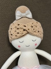 Handmade Crochet Twisted Headband | Acrylic | Beige Bow | Ear Warmer |