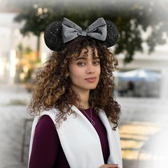Tokyo Disney Parks Black Gray Ribbon Minnie Mickey Mouse Ears Bow Headband NEW