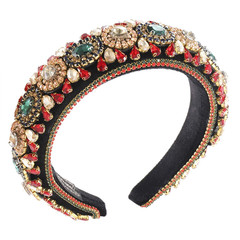 Padded Rhinestone Headband Bejewelled Crystal Velvet Wide Hairband Party Headwea