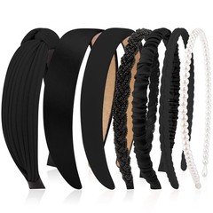 Headbands for Women 7 Pcs Different Black Fashion Knotted Solid Head Bands Pearl