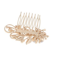 Matte Gold Tone Metal Hair Comb With Clear Rhinestone HA24502-GCL