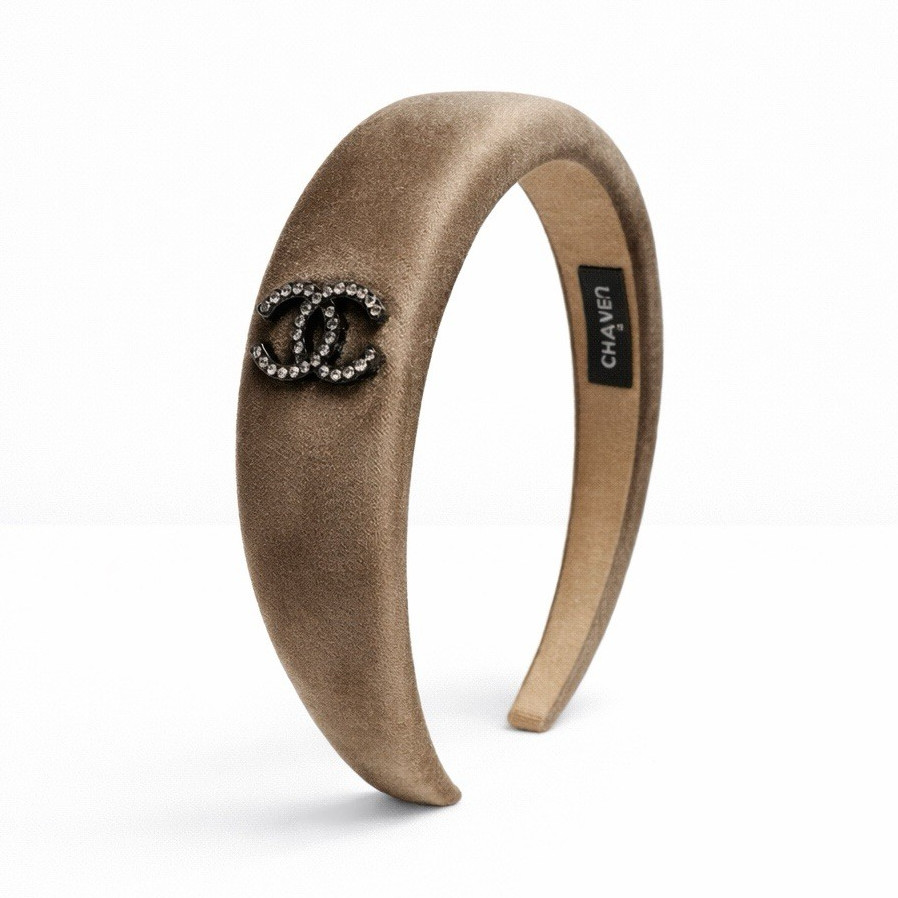 Beige Velvet Headband Women’s Logo Designer Solid Casual Hair Accessory