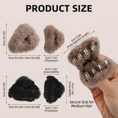 Erioctry 4 PCS Plush Cat Ears Hair Claw 1 Count (Pack of 1), black brown