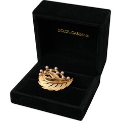 DOLCE & GABBANA Brooch Hair Pin Gold Brass Leaf Embellished Jewelry RRP 520usd
