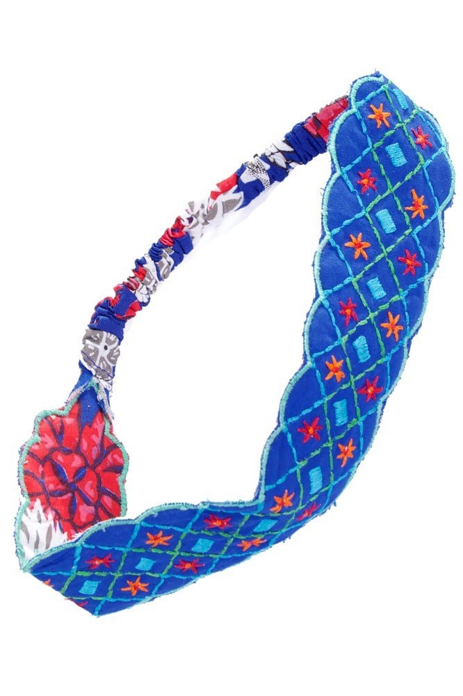 Boho Wide Embroidered Headband for Women Adjustable Elastic Stretch Hair Band