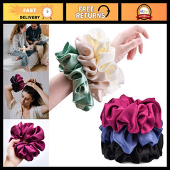 Extra Large Real Silk Scrunchies for Thick Hair – Jumbo Satin Hair Ties 6 Pack