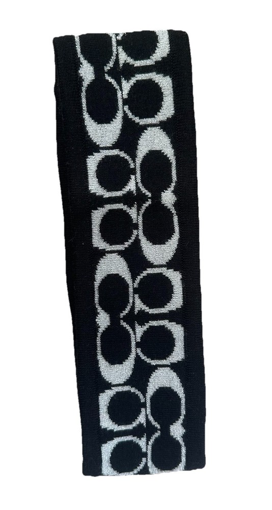 Coach Women’s Black/ White/silver Geometric Logo Headband Acrylic Wool Designer
