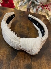 Designer Lele Sadoughi Festive IVORY PEARL Velvet Headband