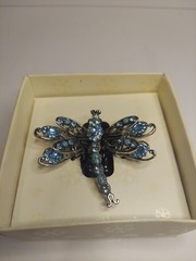 Blue Rhinestone Dragonfly Hair Claw Clip Silver Tone Filigree Wing Accessory