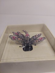 Pink Rhinestone Dragonfly Hair Claw Clip Silver Tone Filigree Wing Accessory