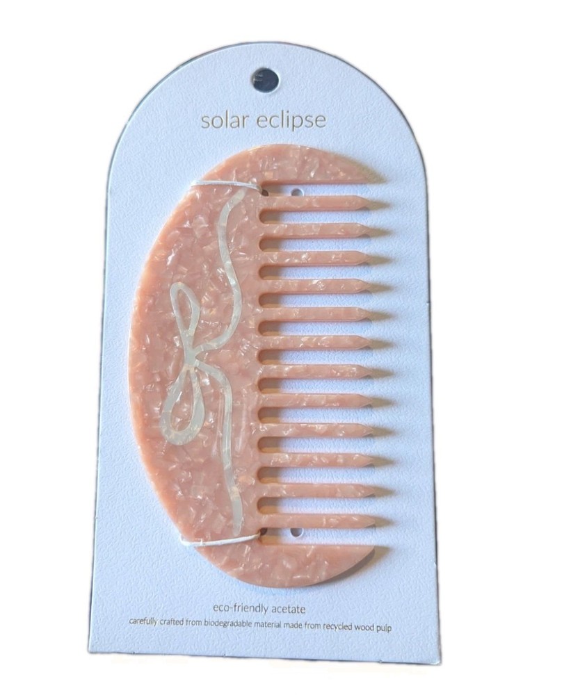NEW Solar Eclipse Pink Bow Hair Comb Pearlized Eco-Friendly Acetate