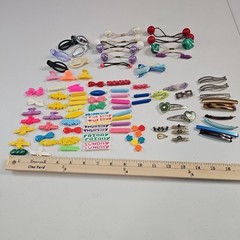 Vintage 80s 90s Huge Hair Barrettes Ties & Clips Mixed Lot Plastic & Metal Girls