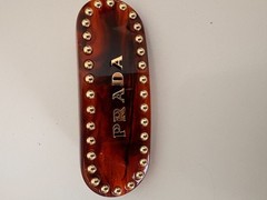 Prada Tortoiseshell Logo Studded Hair Clip Barrette Made in Italy
