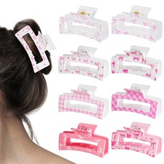 8Pcs Pink Bow Hair Claw Clips – Cute Preppy Nonslip Hair Accessories for Women &