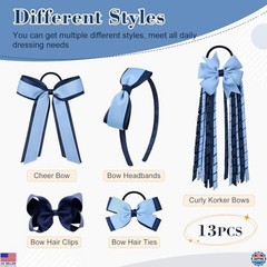 DEEKA 13-Piece Light Blue & Navy Hair Accessories Set for Toddler Girls Bows