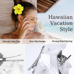 Hawaiian Flower Hair Clips for Women,4Pcs 3.5 Inch Artificial Flower Clips,Plume