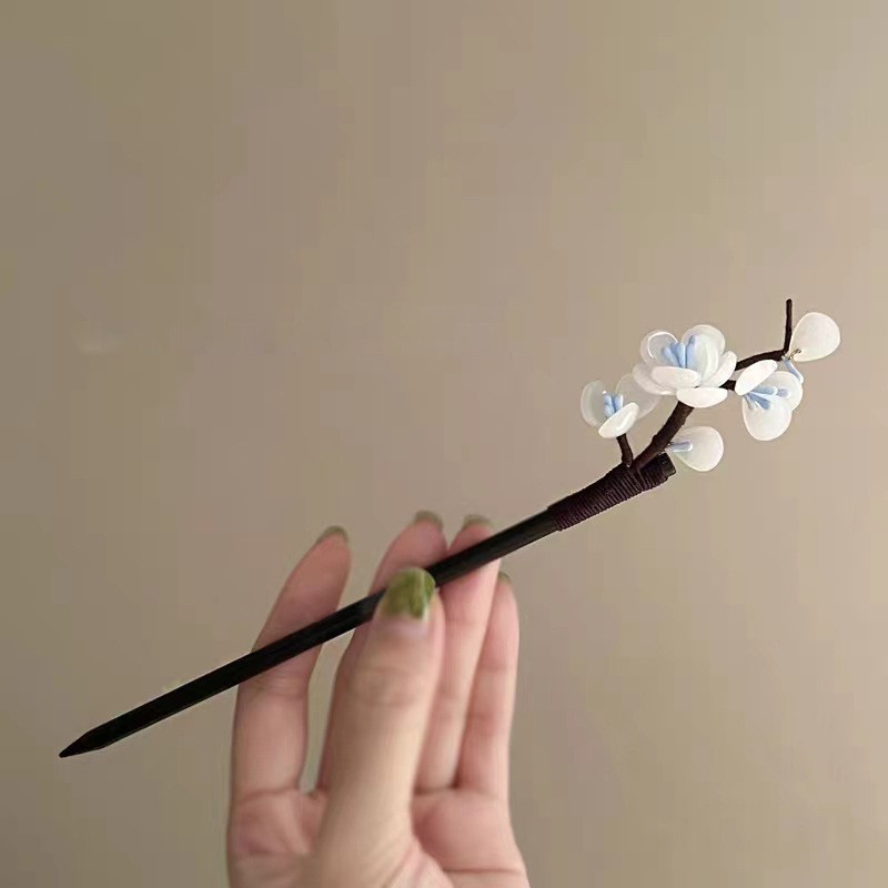 Flower Hairpin Wooden Bun Pin Women Traditional Chinese Hanfu Qipao Hair