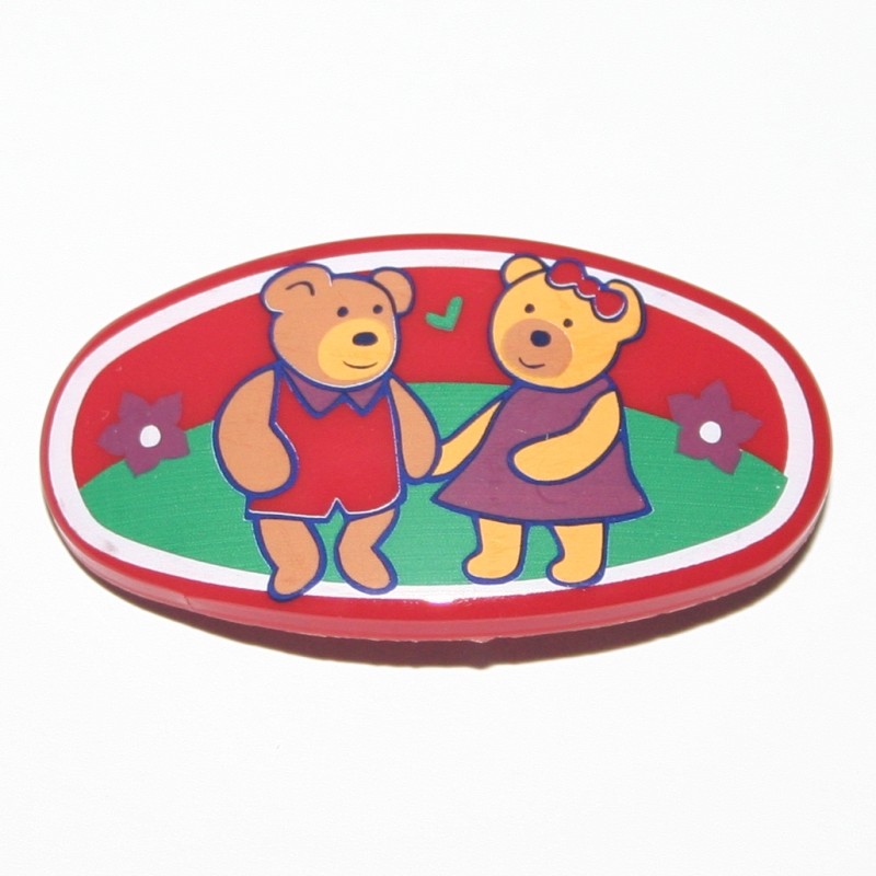 Teddy Bear Red Blue Green Girls Vintage Oval Hair Clip Barrette Made in France