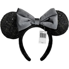 headband Disneytheme Black sequins fabric Mickey ears gray bow small fragrant