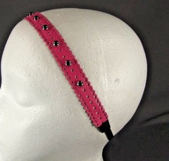Pink faux leather rivet grommet ball stud headband stretch elastic studded