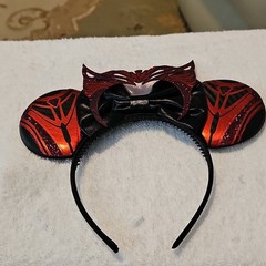 Minnie Mouse Devil Horns Mouse Ears Headband Black & Red Glitter Bow
