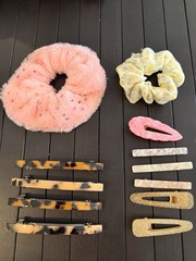 Hair Barrettes Bands Lot of 12 Plastic & Metal – Tortoise, Mother Of Pearl Gold