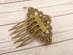 Small Gemstone Hair Comb with Lapis Lazuli Bronze Tone Unique Hair Accessories