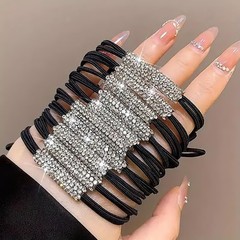 10pcs Black Rhinestone Bling No Damage Hair Ties, Elastic Hair Band, Hair Loo…