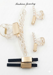5PCS Pearl Hair Clips Set Women Clear Claw Clip Gold Barrette French Style Elega