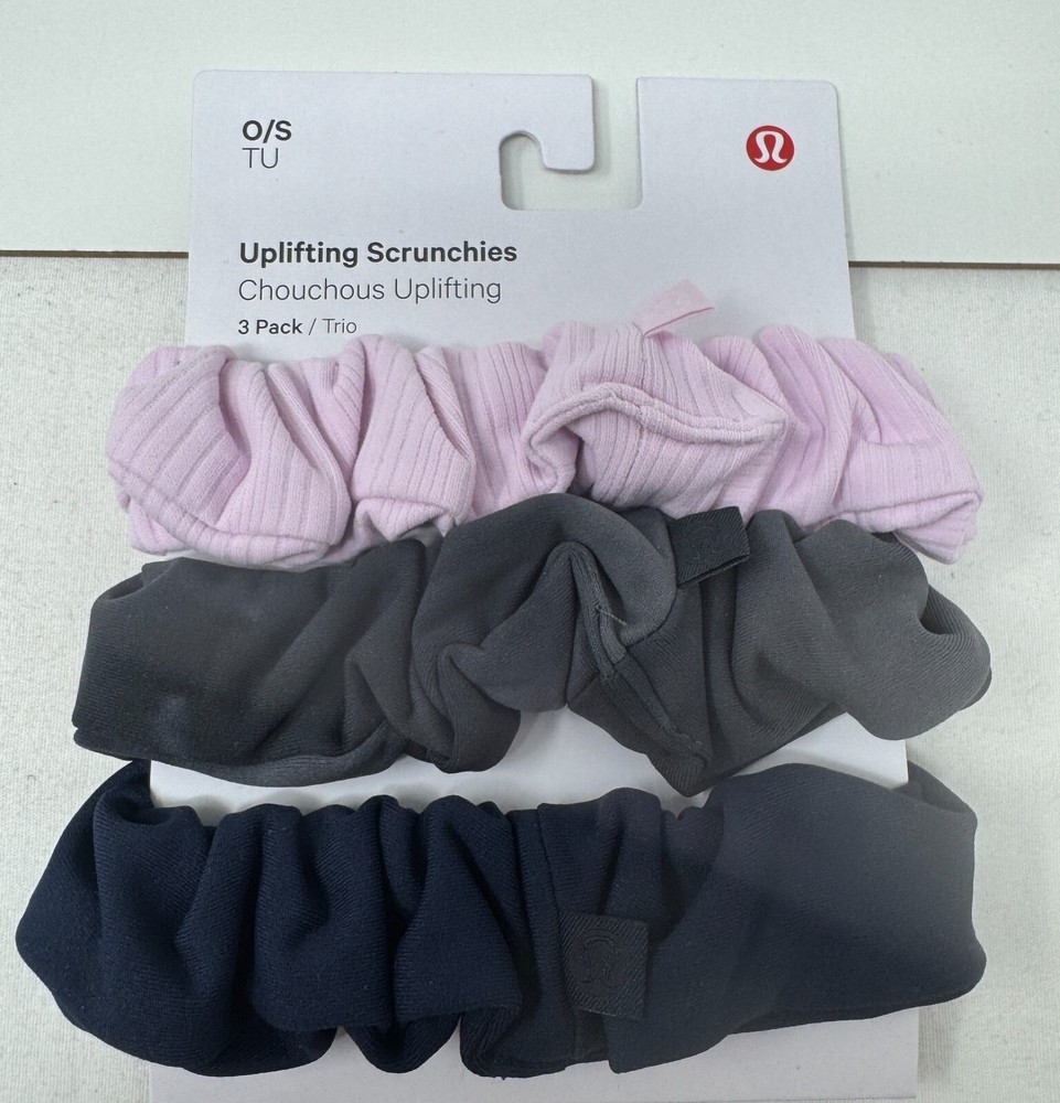 Lululemon Uplifting Scrunchie 3 Pack Hair Ties Pink Grey Navy Blue
