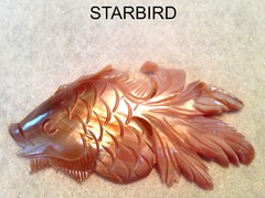 PINK CARVED FISH MOTHER OF PEARL CLAM SEA SHELL HAIR BARRETTE 80’s VINTAGE
