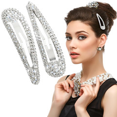 2Pcs Rhinestone Hair Clips Snap Metal Crystal Silver Barrettes Hairpins