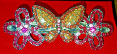 Austrian Crystal Flower and Butterfly Barrette – Moghant – 2.5″ x 1.5″ – Pink