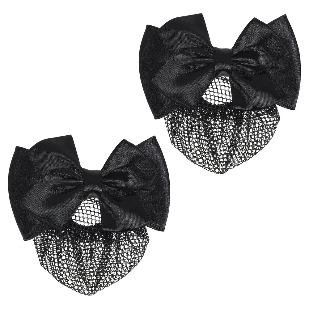 2 Pieces Hair Snood Net, Women’s Bun Cover Hairnet Satin Bow Barrette French Cli