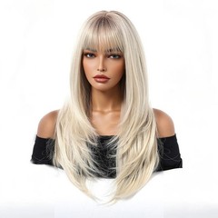 Synthetic Straight with Bangs for Women Natural Appearance 24inch Length