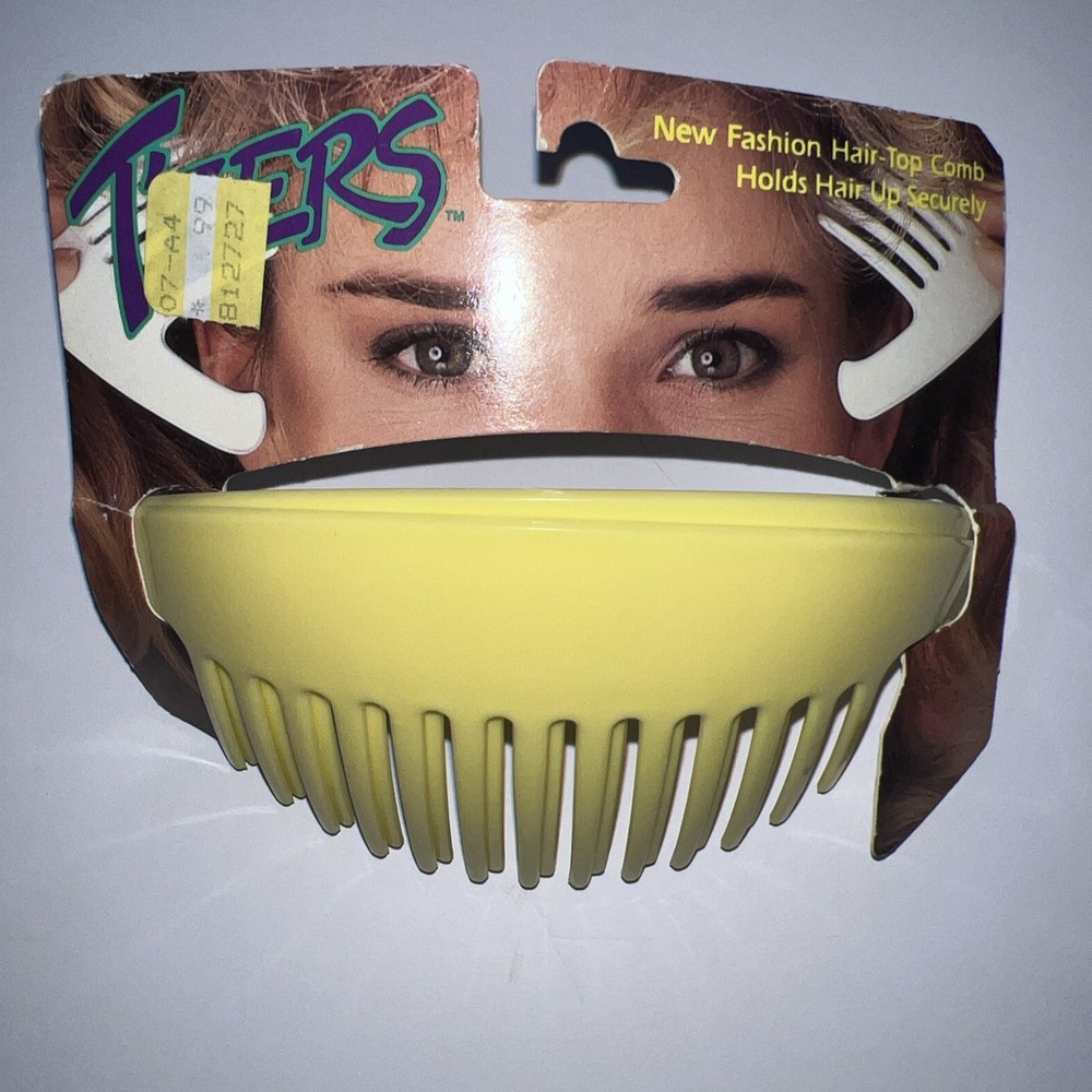 Vintage 1980s Tzers Newport Beach Plastic Hair Combs Bright Yellow NOS