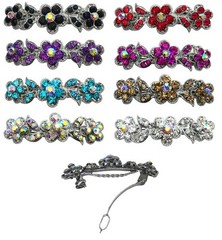 Bella Flower Barrette Hair Clip w. French Clasp and Sparkling Stones U86250-1338