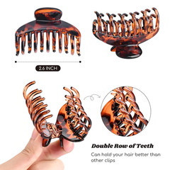 3 PCS 2.5 Inch Tortoise Shell Hair Claw Clips Double Row Teeth Plastic Hair Jaw