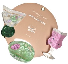 Anthropologie Olive You Cocktail Hair Claw Set of Three Green Pink Multi New