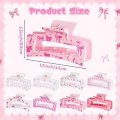 8Pcs Pink Bow Hair Claw Clips – Cute Preppy Nonslip Hair Accessories for Women &