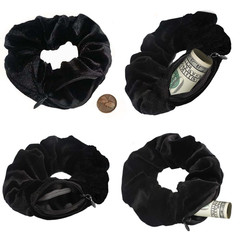Velvet Scrunchie with Zipper Pocket for Women – Hair Tie with Hidden Storage Com