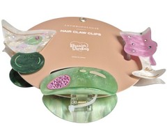 Anthropologie Olive You Cocktail Hair Claw Set of Three Green Pink Multi New