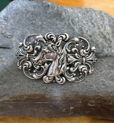 X-Lrg Horse Head Barrette Silver pltd French Hair Clip, Western Cowgirl Wear
