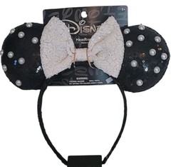 Minnie Mouse Ears Black Sequins White Bow Mickey NEW