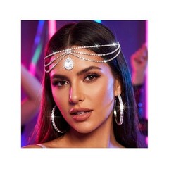 Rhinestone Multi-Row Silver Headpiece with Center Teardrop