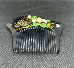Vintage Kanzashi Japanese Hair Comb Decoration Black &Pink Floral 4”x 2.5”