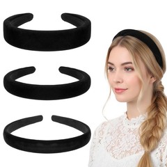 3 Pcs Black Headbands for Women, Velvet Padded Hairbands Fashion Solid Head B…