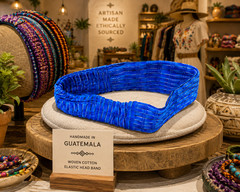Handmade Guatemalan Blue Woven Elastic Head Band 100% Cotton Artisan Boho #VV
