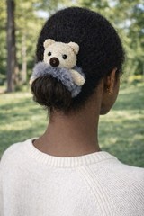 Teddy Bear Furry Plush Hair Tie Scrunchies Gray Ponytail Holster Elastic -3 Pcs